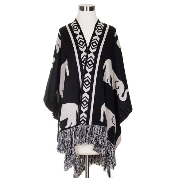 Code22 Elephant Print Reversible Ruana with Tassel - Picture 4 of 4